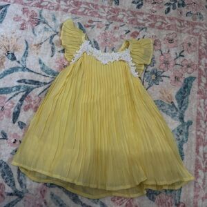 Nannette Baby Yellow Pleated Dress with White Lace 18 Month